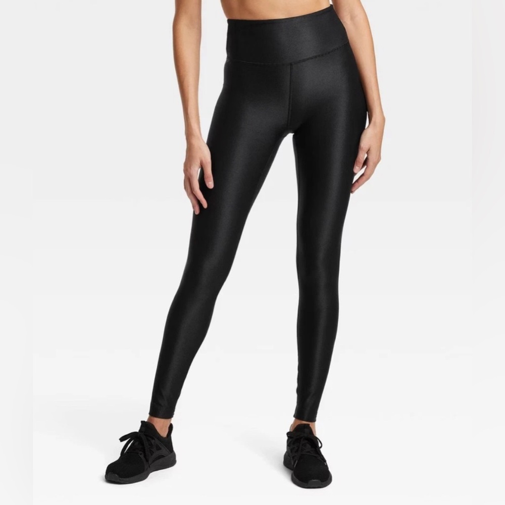 All In Motion Women's High-Rise Shine Ribbed Leggings Black Size M